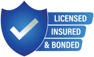 Graphic trust badge indicating the business is licensed, insured, and bonded.